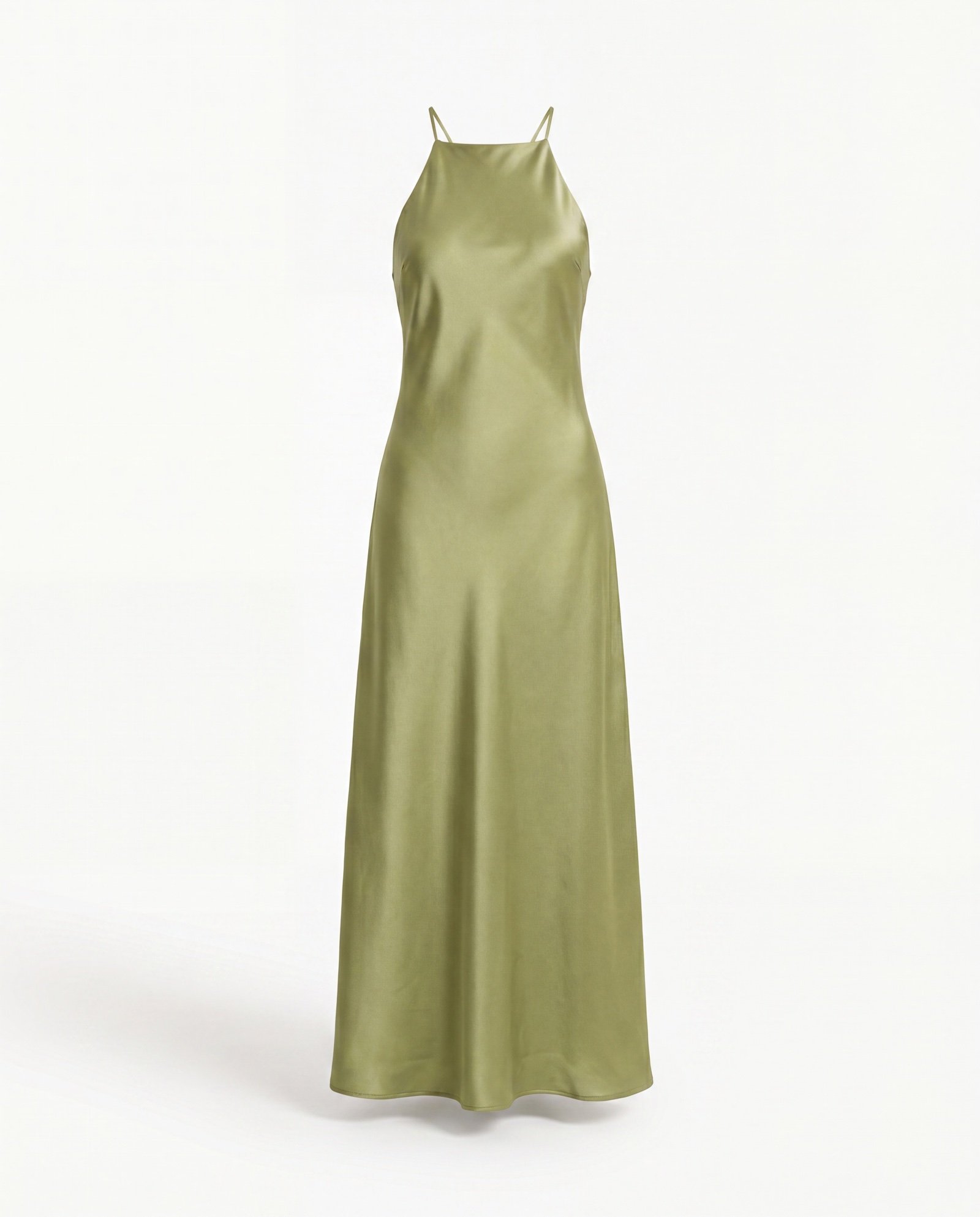 Robe halter satin vert anis Mellari — vue face