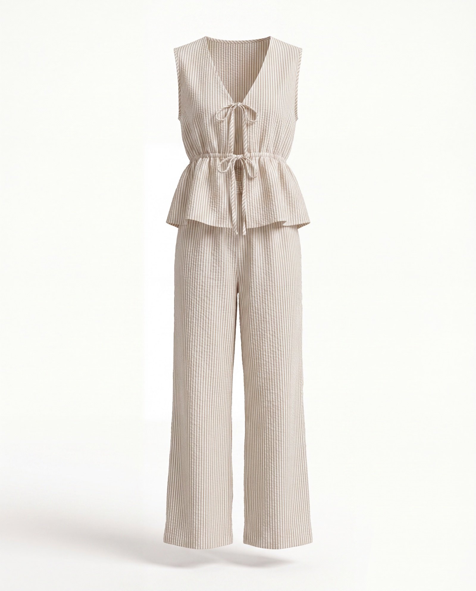 Ensemble plissé écru débardeur noué et pantalon Mellari — vue ensemble