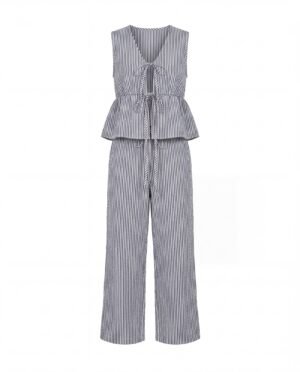 Ensemble plissé marine débardeur noué et pantalon Mellari — vue ensemble