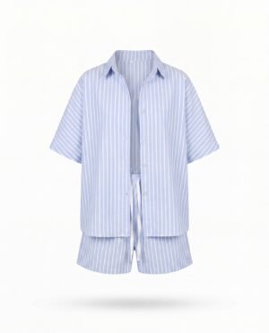 Ensemble chemise et short rayé bleu Mellari — vue ensemble