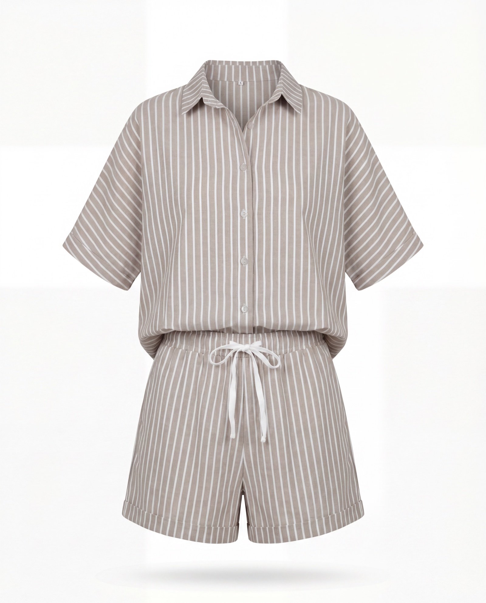 Ensemble chemise et short rayé kaki Mellari — vue ensemble
